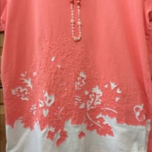 Izod Coral T Shirt with cut out embroidery detail